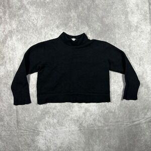 Vince Womens Large Black 100% Wool Mock Neck Cropped Sweater Long Sleeve Luxury
